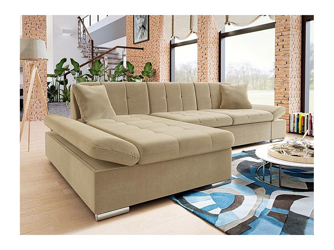 Canapé d'angle Comfivo 219, Brun clair, 278x161x76cm