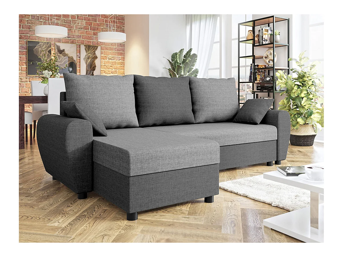Canapé d'angle Memphis 123, Gris, Fonction de couchage, Boîte de literie, 242x139x83cm