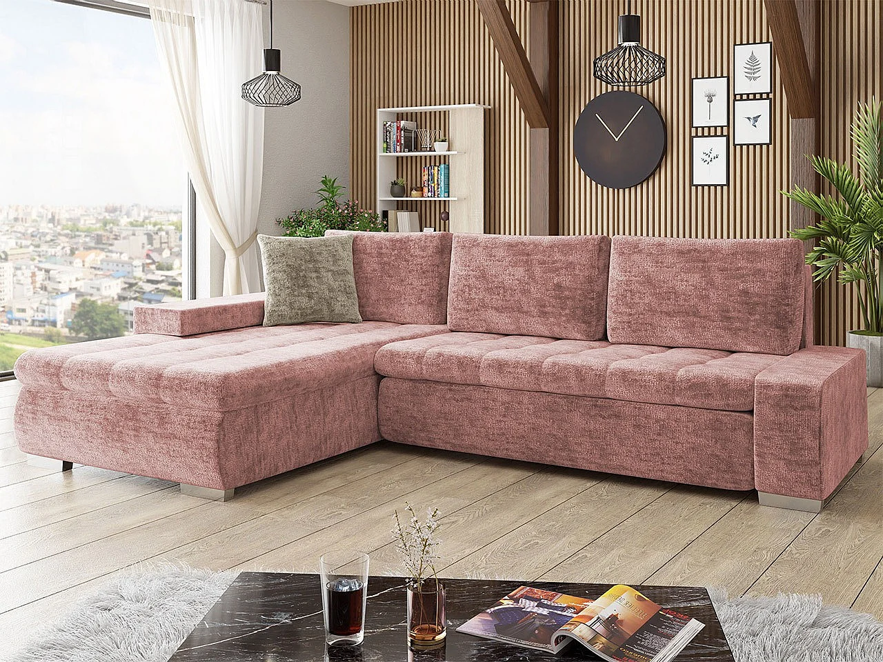 Canapé d'angle Comfivo Nitor II, Rose, Disponible, 302x213x80cm