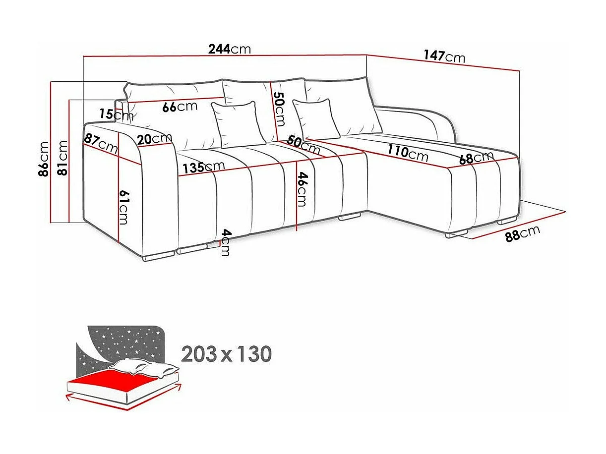 Canapé d'angle Muncie 107, Gris, Fonction de couchage, Boîte de literie, 244x147x86cm
