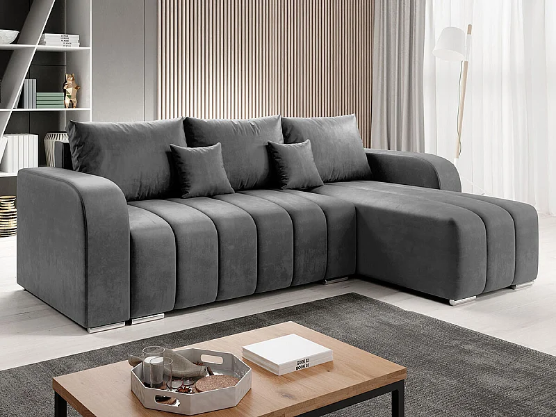 Sofá rinconero Muncie 107, Gris, Función de descanso, Almacenaje, 244x147x86cm