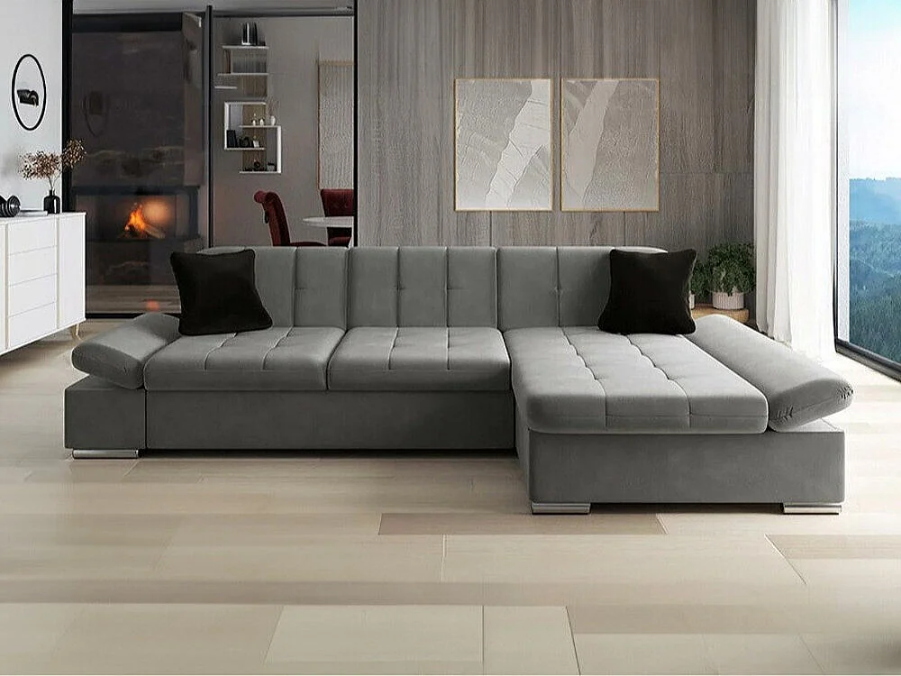 Sofá rinconero Comfivo 152, Gris, Función de descanso, Almacenaje, 278x161x76cm