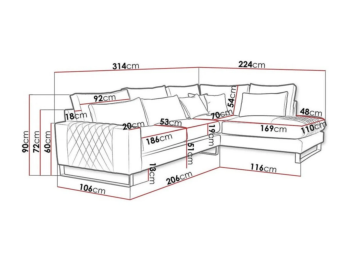 Canapé d'angle Kingsport 112, Vert, 314x224x90cm