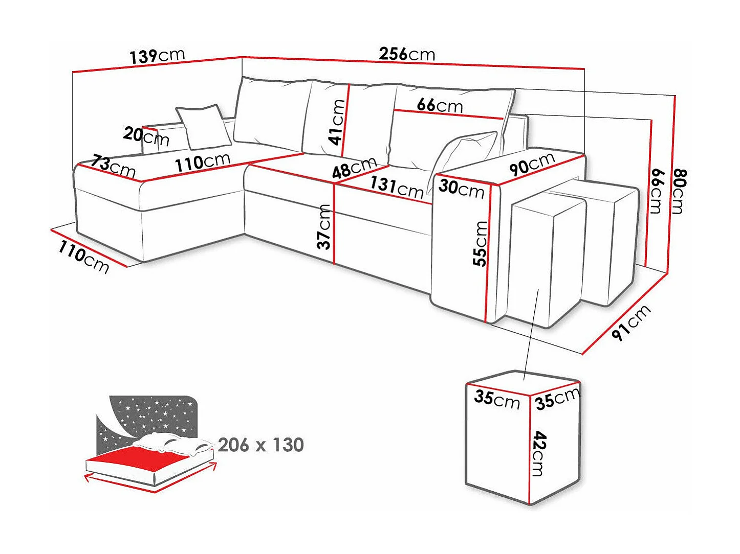 Sofá rinconero Memphis 124, Marrón, Función de descanso, Almacenaje, 256x139x80cm