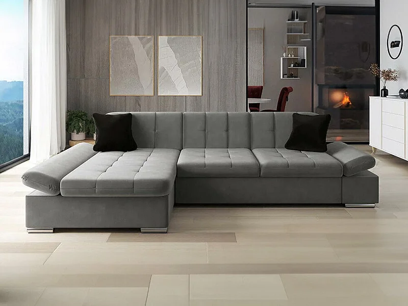 Sofá rinconero Comfivo 152, Gris, Función de descanso, Almacenaje, 278x161x76cm