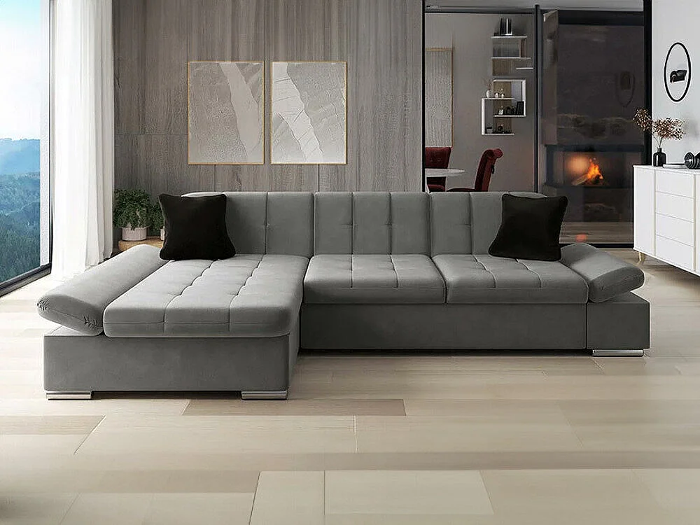 Sofá rinconero Comfivo 152, Gris, Función de descanso, Almacenaje, 278x161x76cm