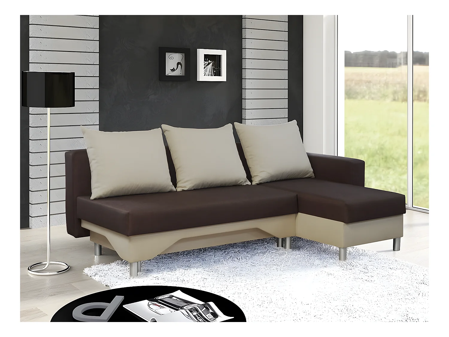 Canapé d'angle Akron 100, Marron, Fonction de couchage, Boîte de literie, 215x133x95cm