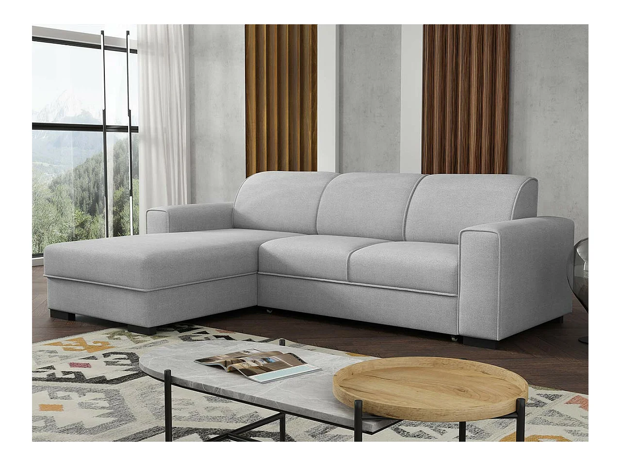 Canapé d'angle Columbus 186, Gris, Fonction de couchage, Boîte de literie, 260x182x90cm