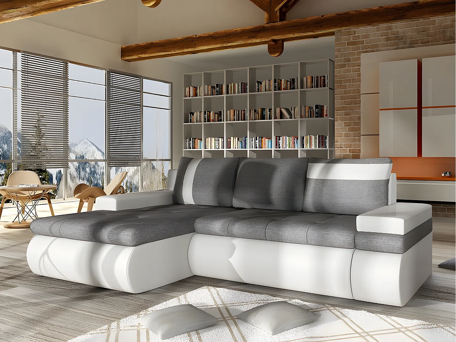 Sofá rinconero Temple 101, Gris, Función de descanso, Almacenaje, 245x182x90cm