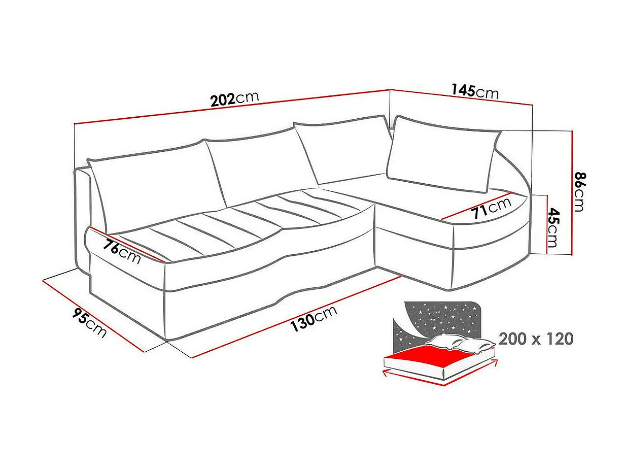 Sofá de canto Providence 112, Cinzento, Funcionalidade de dormir
