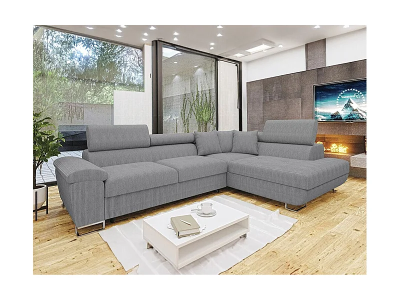 Sofá rinconero Comfivo 139, Gris, Función de descanso, Almacenaje, 270x202x71cm