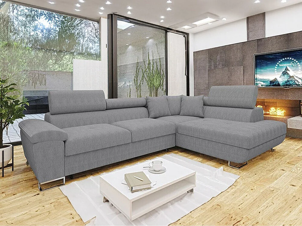 Sofá rinconero Comfivo 139, Gris, Función de descanso, Almacenaje, 270x202x71cm