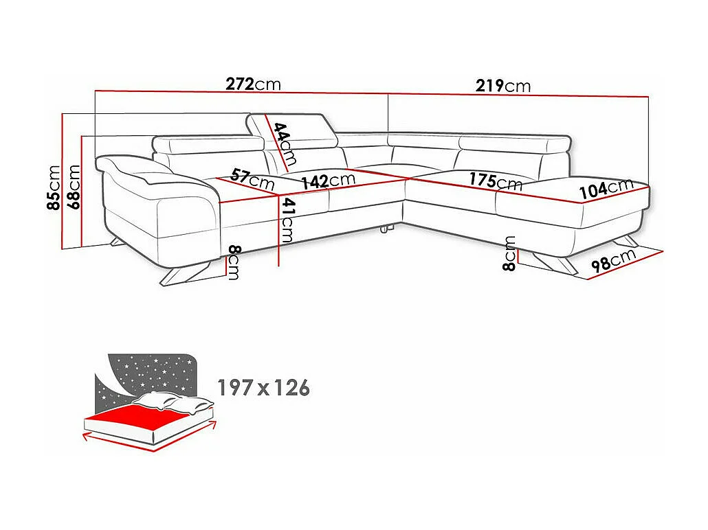 Sofá rinconero Lincoln 102, Gris, Función de descanso, Almacenaje, 272x219x68cm