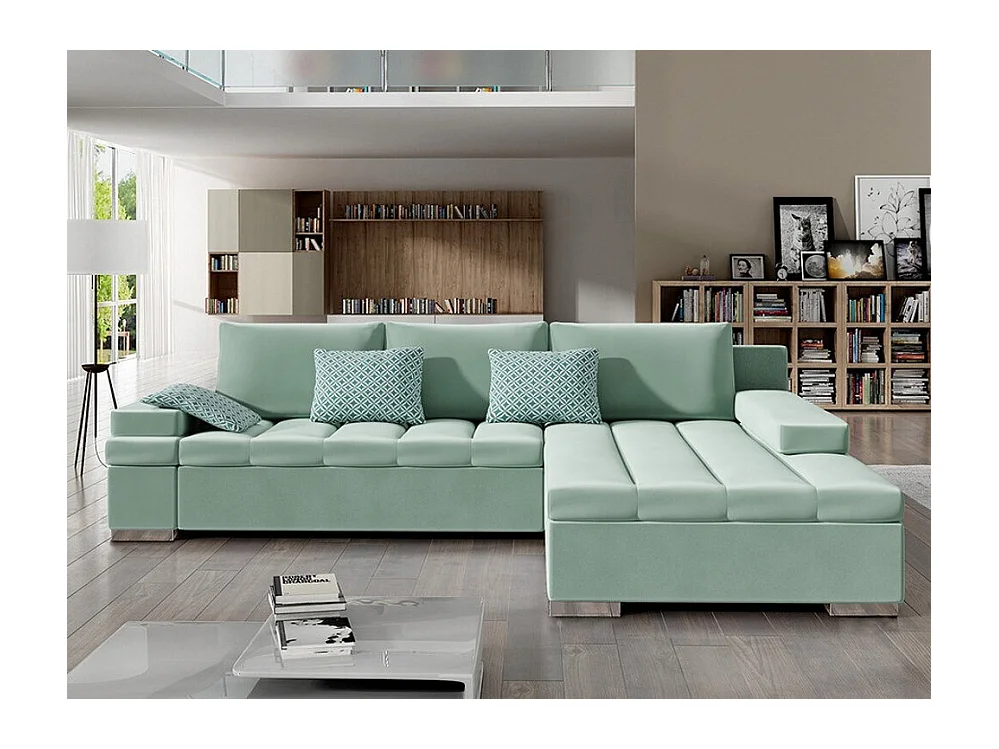 Canapé d'angle Comfivo 113, Turquoise, Fonction de couchage, Boîte de literie, 310x175cm