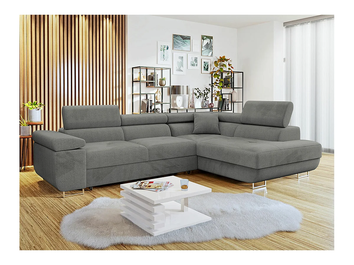Canapé d'angle Comfivo Eliferu 100, Gris, Fonction de couchage, Boîte de literie, 274cm