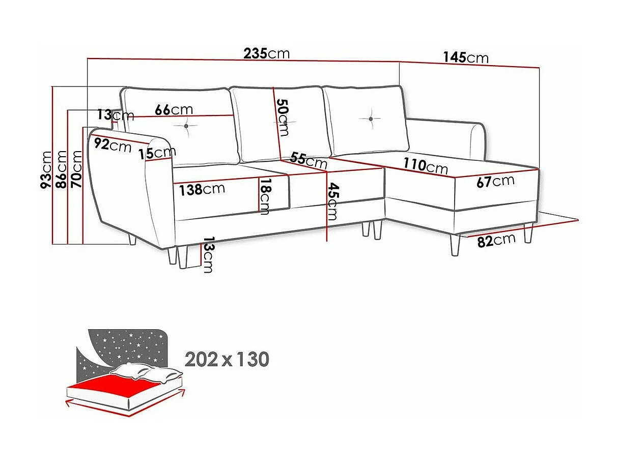 Canapé d'angle Muncie 105, Turquoise, Fonction de couchage, Boîte de literie, 235x145cm