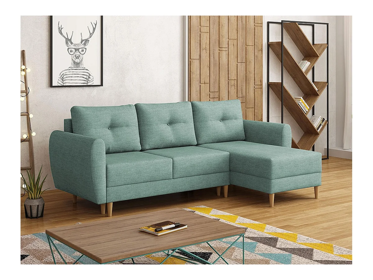 Canapé d'angle Muncie 105, Turquoise, Fonction de couchage, Boîte de literie, 235x145cm