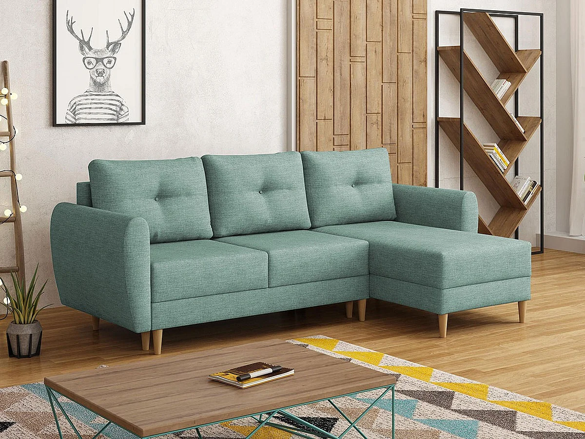 Sofá rinconero Muncie 105, Turquesa, Función de descanso, Almacenaje, 235x145x93cm