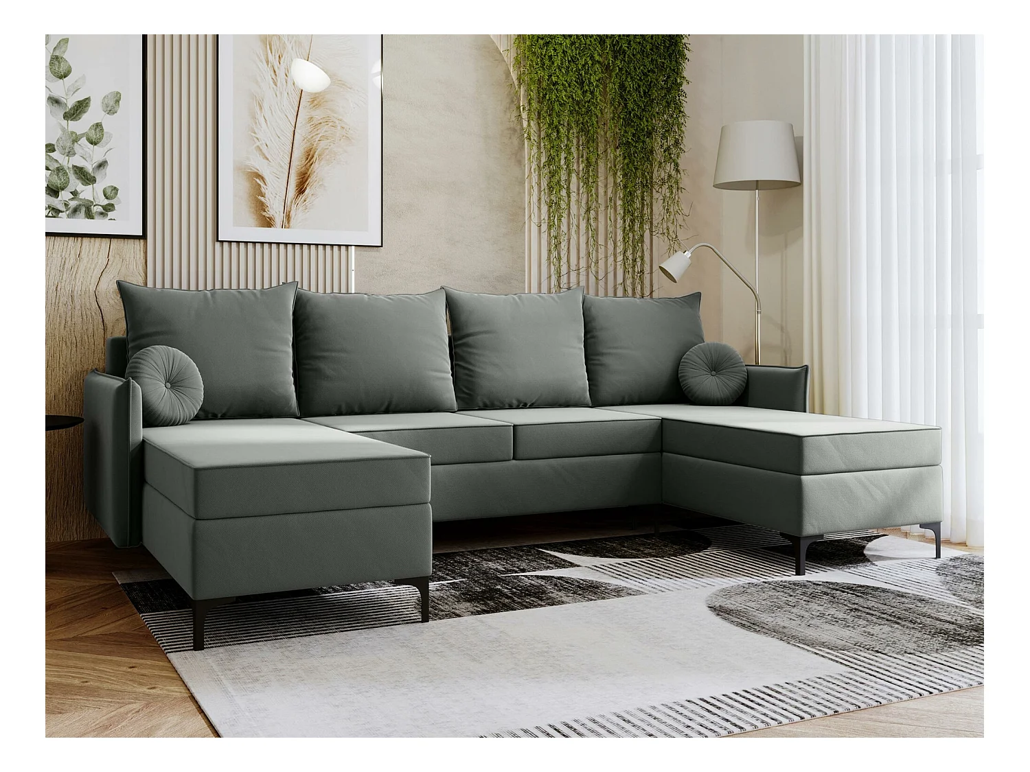 Canapé d'angle Clovis 111, Gris, Fonction de couchage, Boîte de literie, 281x168x101cm