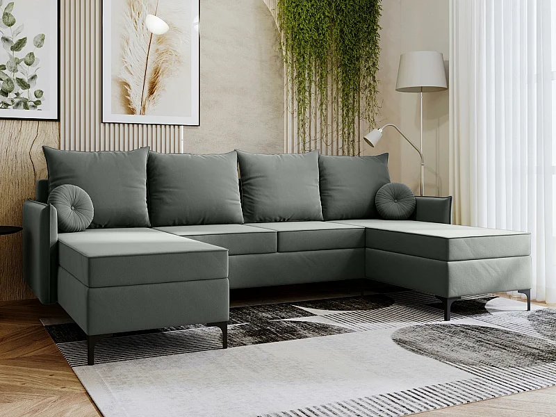 Sofá rinconero Clovis 111, Gris, Función de descanso, Almacenaje, 281x168x101cm