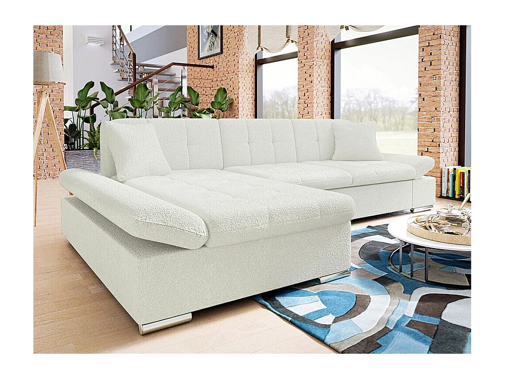 Canapé d'angle Comfivo 250, Blanc, Fonction de couchage, Boîte de literie, 278x161x76cm