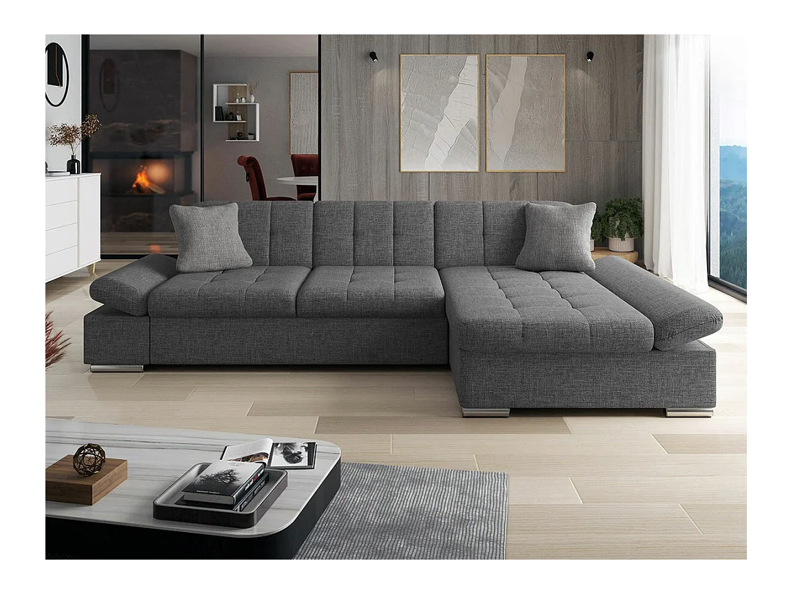 Canapé d'angle Comfivo 151, Gris, Fonction de couchage, Boîte de literie, 278x161x76cm
