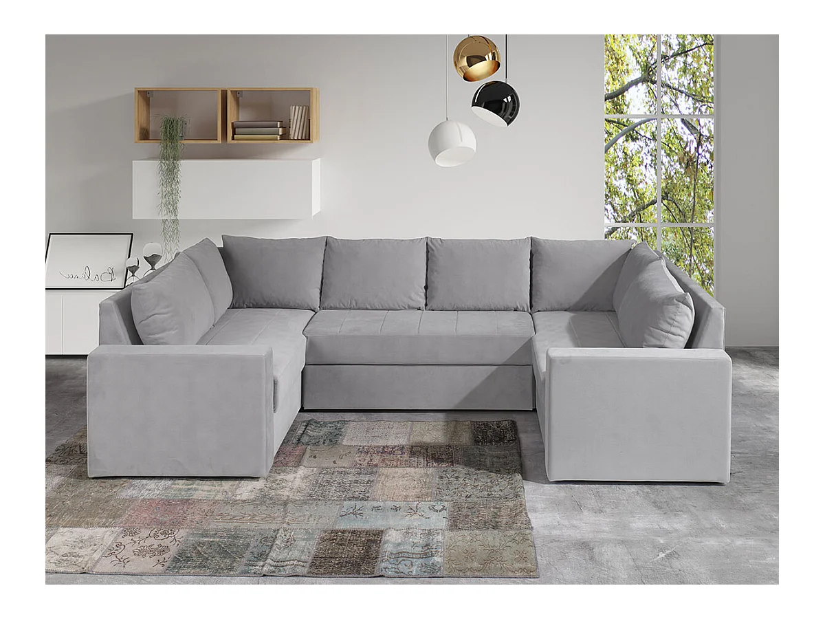 Canapé d'angle Providence 145, Gris, Fonction de couchage, 307x182x89cm