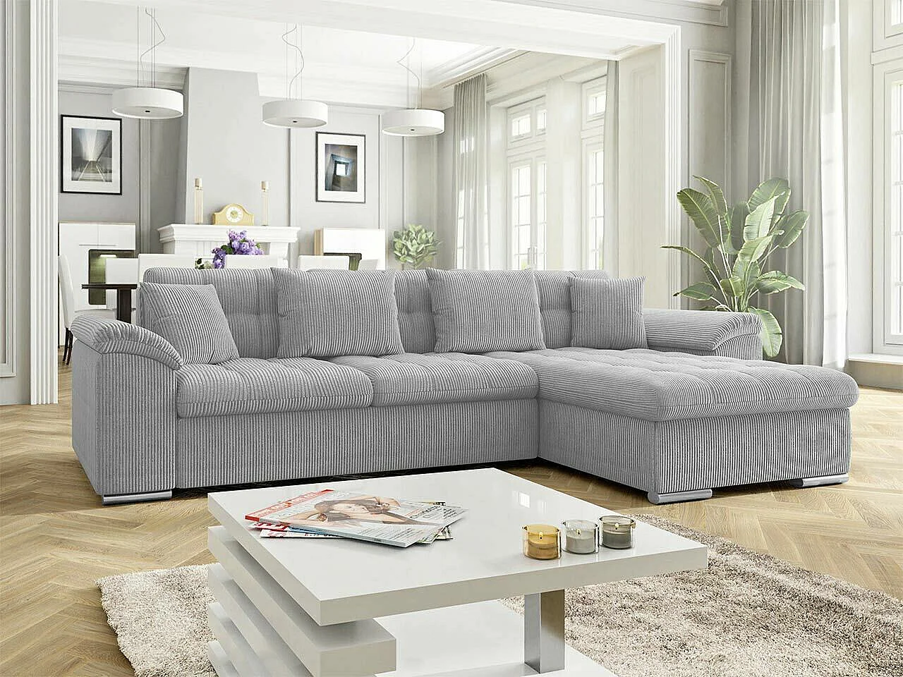 Canapé d'angle Comfivo Mica, Gris clair, Disponible, 280x160x76cm