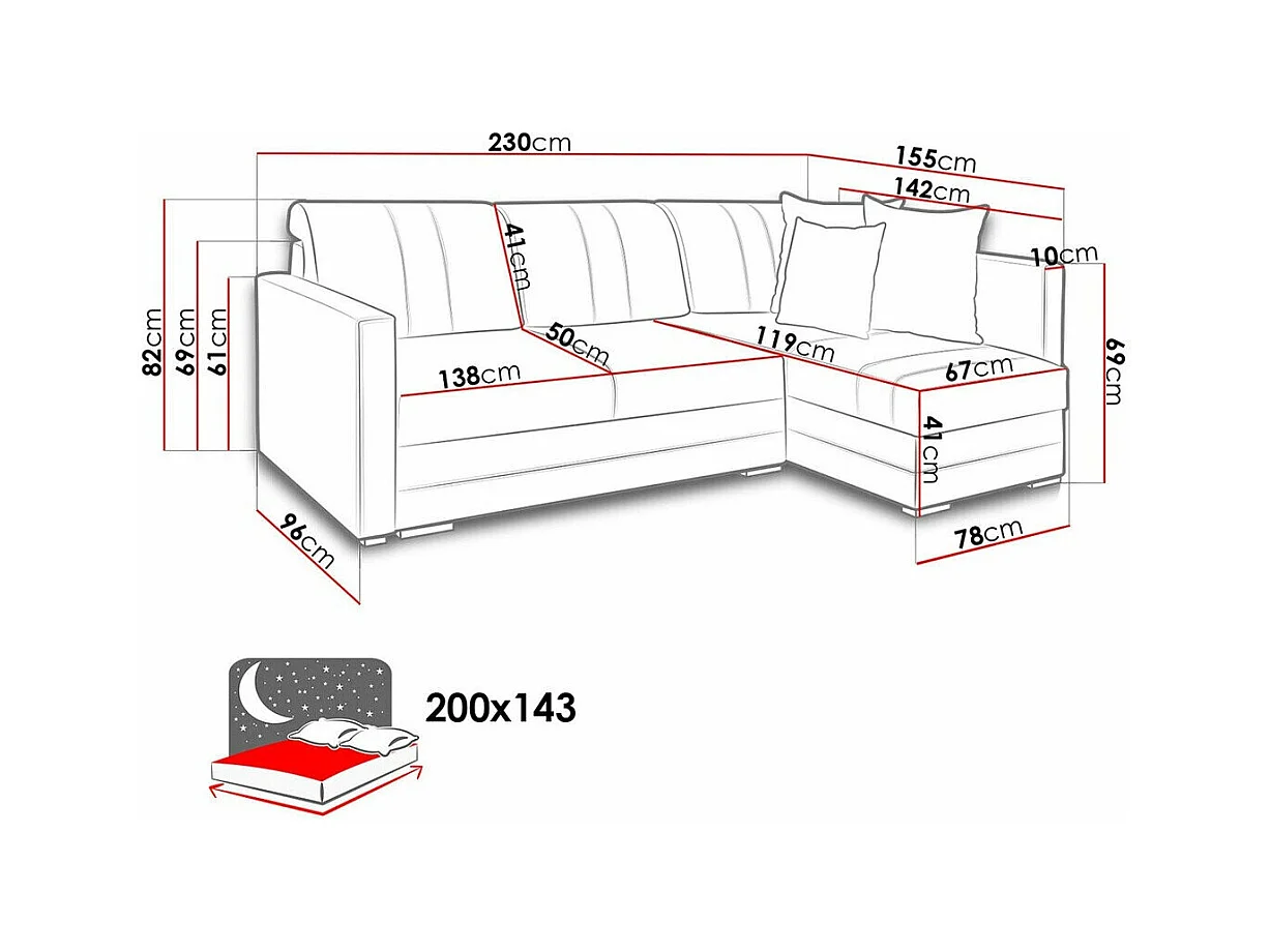 Canapé d'angle Edinburg 100, Marron, Fonction de couchage, Boîte de literie, 230x155x82cm