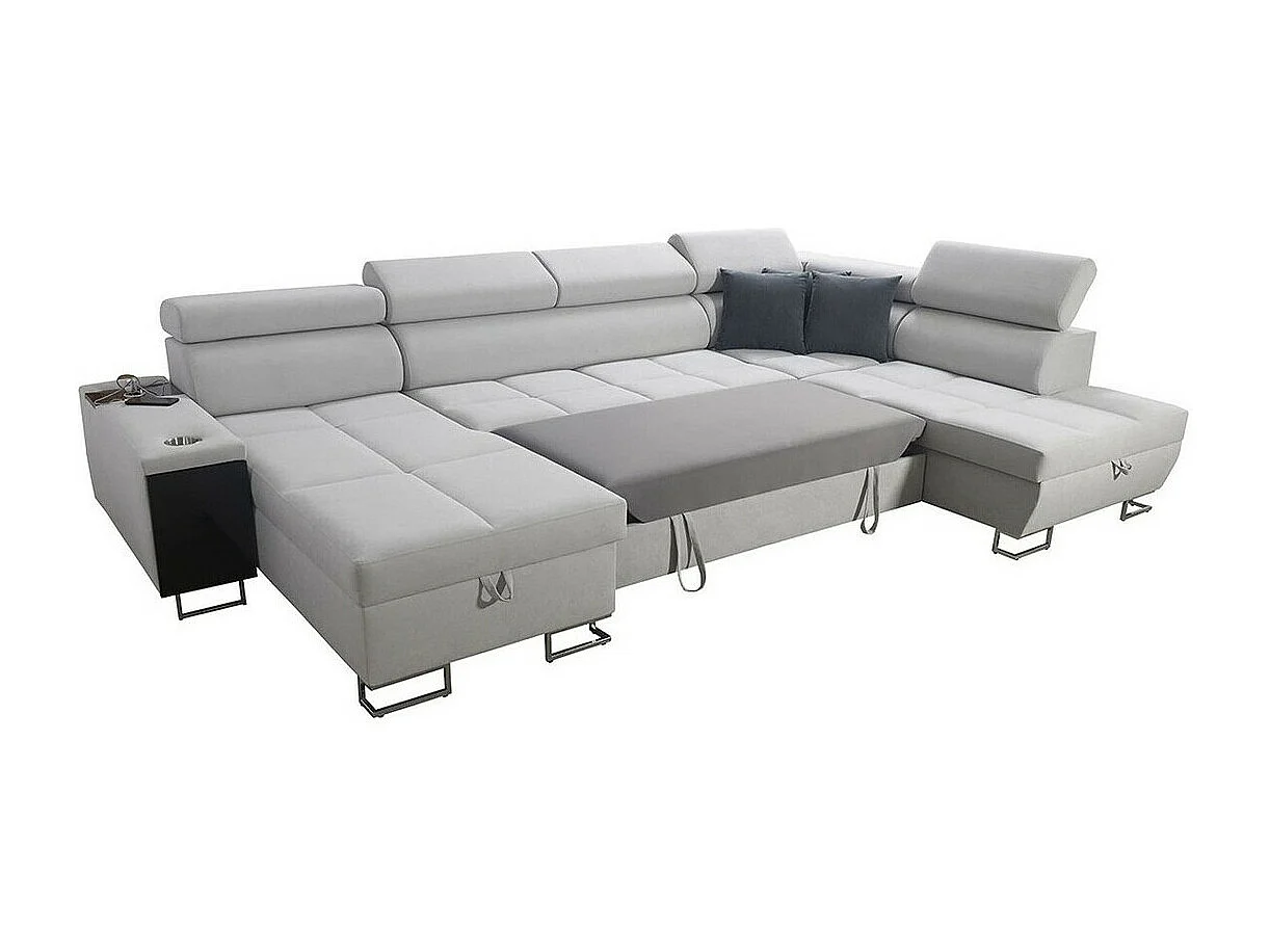 Canapé d'angle Pearland 114, Gris, Fonction de couchage, Boîte de literie, 360x221x84cm