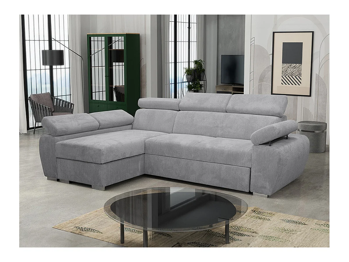 Canapé d'angle Columbus 192, Gris, Fonction de couchage, Boîte de literie, 255x170x85cm