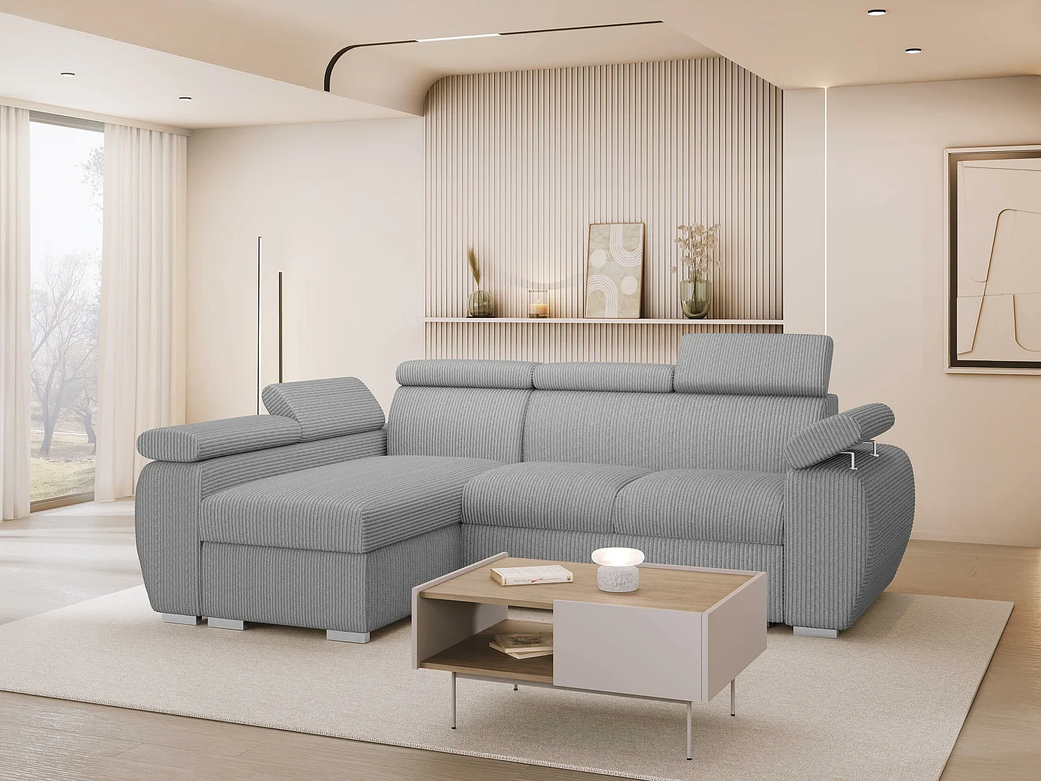 Canapé d'angle Columbus 192, Gris, Disponible, 255x170x85cm