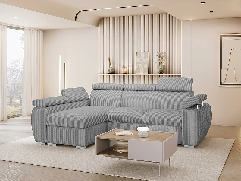 Canapé d'angle Columbus 192, Gris, Disponible, 255x170x85cm