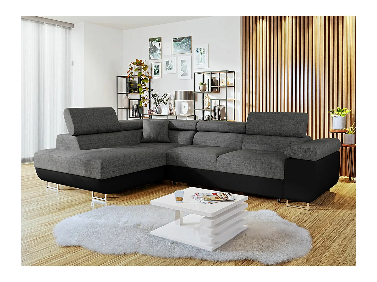 Canapé d'angle Comfivo Eliferu 100, Gris, Fonction de couchage, Boîte de literie, 274cm