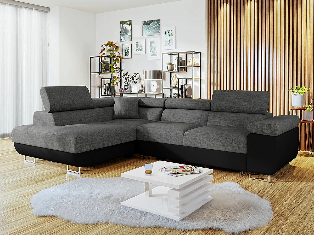 Sofá rinconero Comfivo Eliferu 100, Gris, Función de descanso, Almacenaje, 274x203x70cm