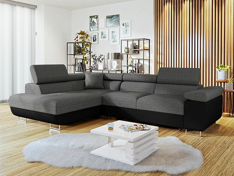 Sofá rinconero Comfivo Eliferu 100, Gris, Función de descanso, Almacenaje, 274x203x70cm