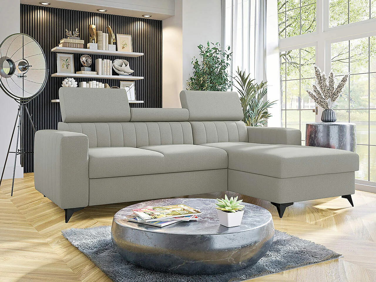 Sofá de canto Columbus 170, Cinzento, Funcionalidade de dormir