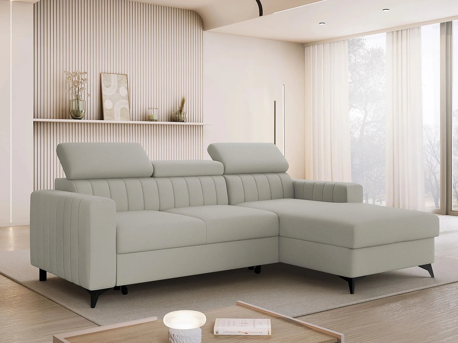 Canapé d'angle Columbus 170, Gris clair, Disponible, 236x172x82cm