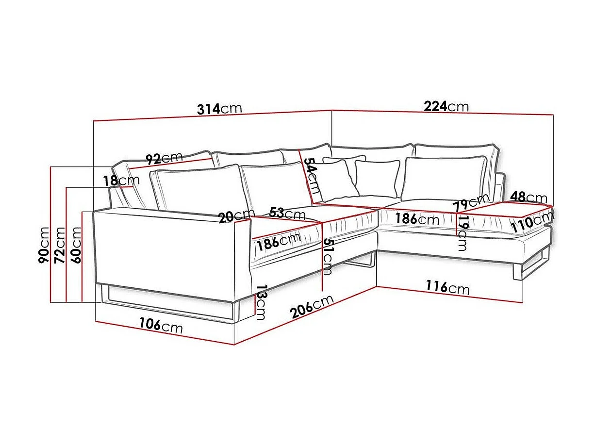 Sofá rinconero Kingsport 111, Verde, 314x224x90cm