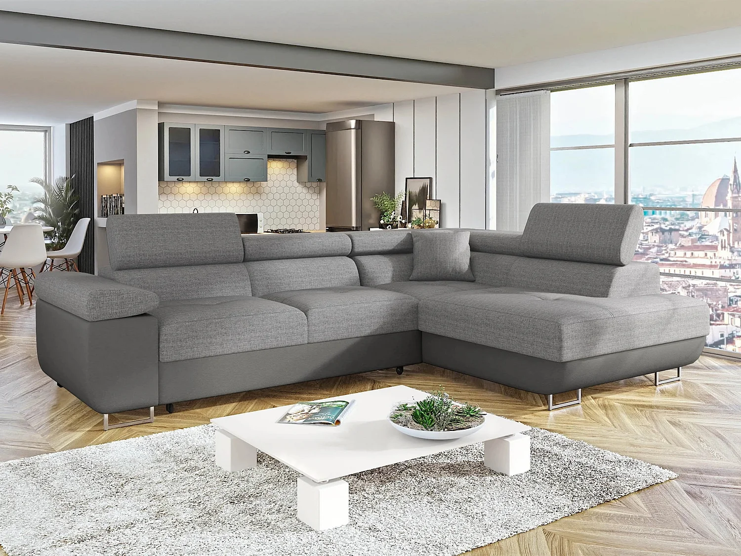 Canapé d'angle Comfivo Vinetum, Gris, Disponible, 274x203x70cm