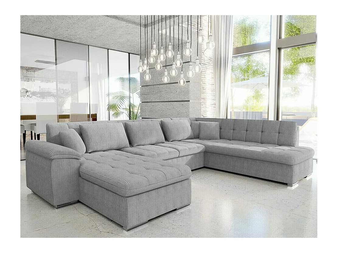 Canapé d'angle Comfivo 128, Gris, Fonction de couchage, 348x205x76cm