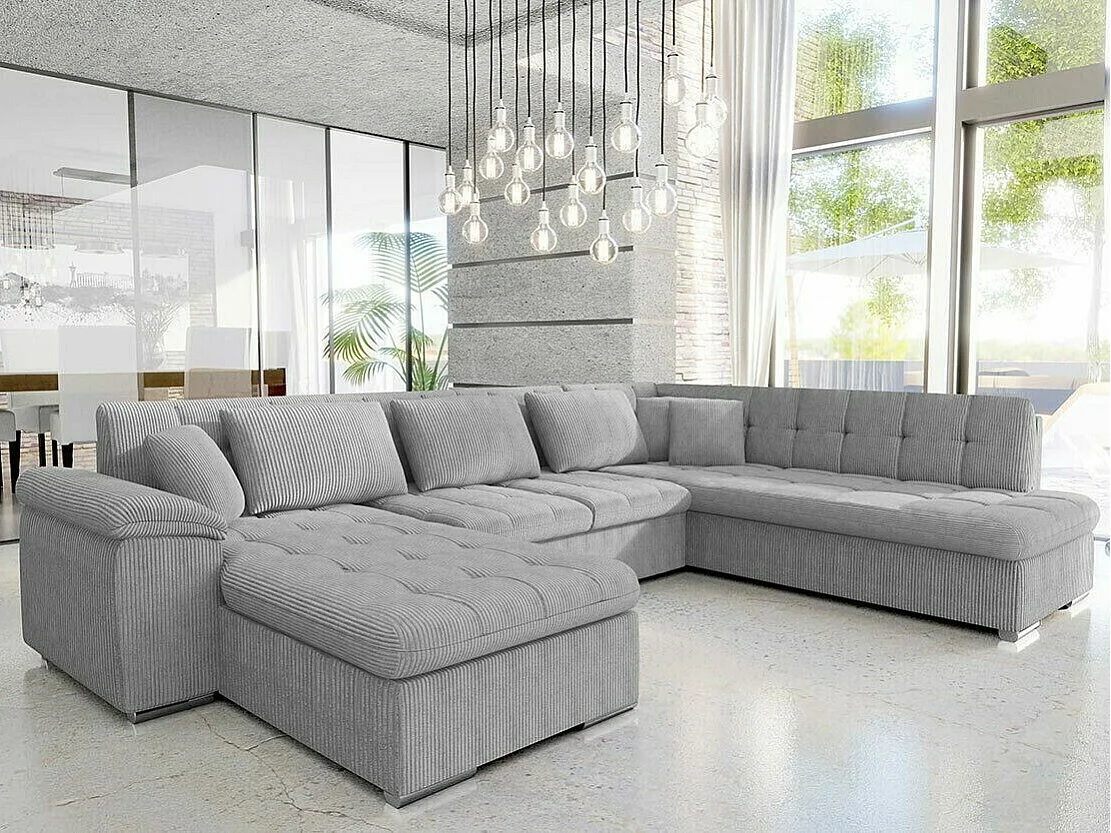 Sofá rinconero Comfivo 128, Gris, Función de descanso, 348x205x76cm