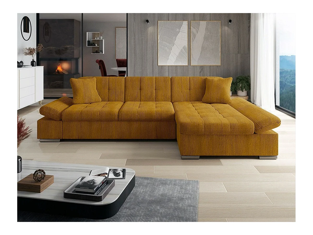 Canapé d'angle Comfivo 152, Jaune, Fonction de couchage, Boîte de literie, 278x161x76cm
