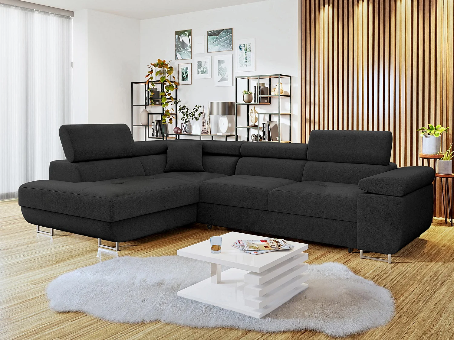 Canapé d'angle Comfivo Vinetum, Noir, Disponible, 274x203x70cm