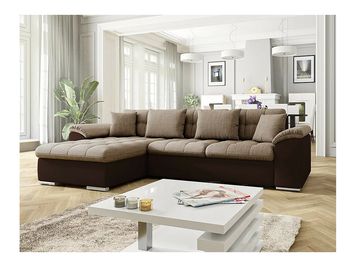 Canapé d'angle Comfivo 107, Marron, Fonction de couchage, Boîte de literie, 280x160x76cm