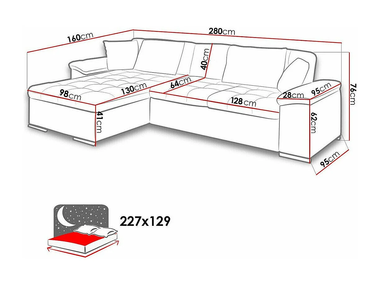 Canapé d'angle Comfivo 107, Marron, Disponible, 280x160x76cm