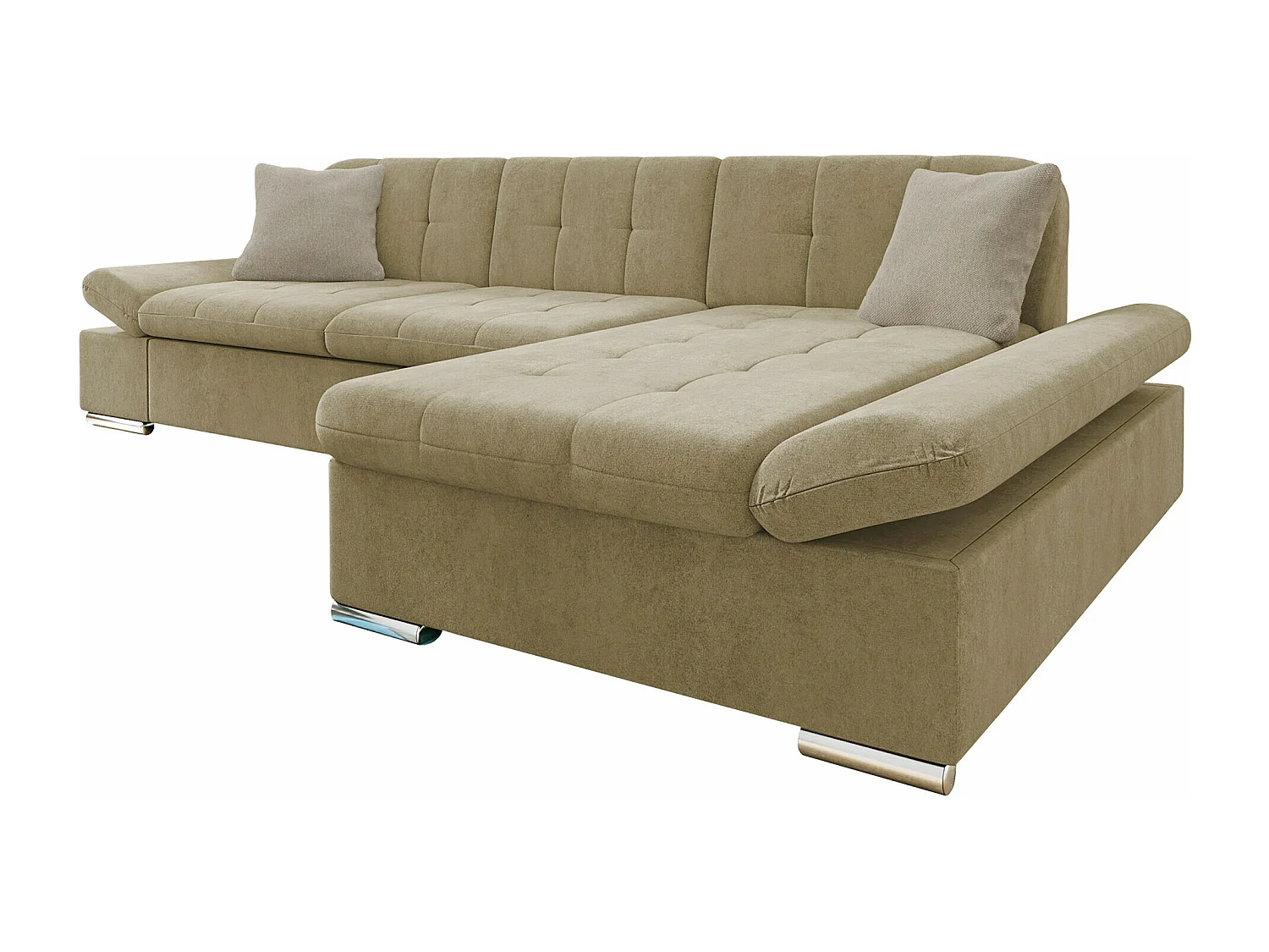 Sofá rinconero Comfivo 152, De color marrón claro, Función de descanso, Almacenaje, 278cm