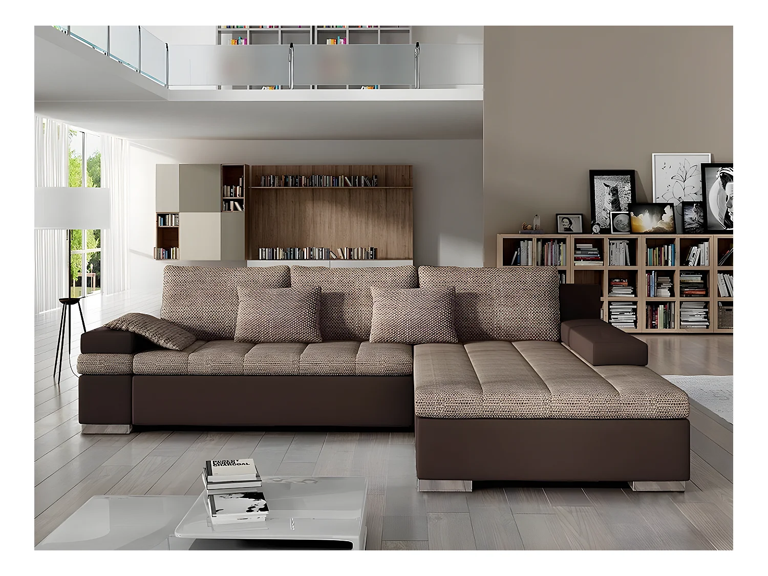 Canapé d'angle Comfivo 113, Marron, Fonction de couchage, Boîte de literie, 310x175x83cm