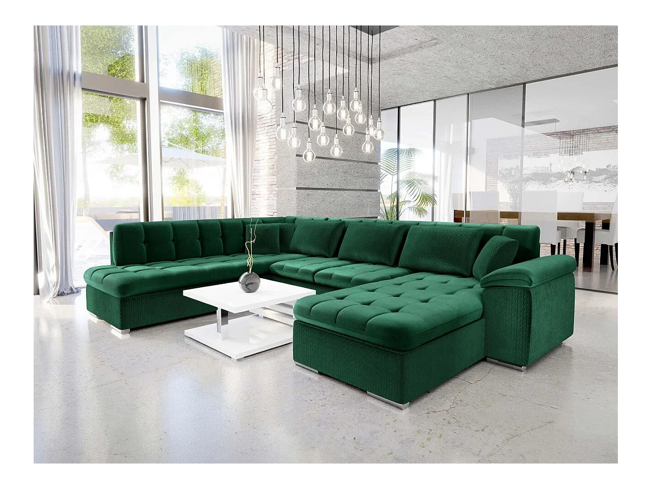 Canapé d'angle Comfivo 170, Vert, Fonction de couchage, Boîte de literie, 348x205x76cm