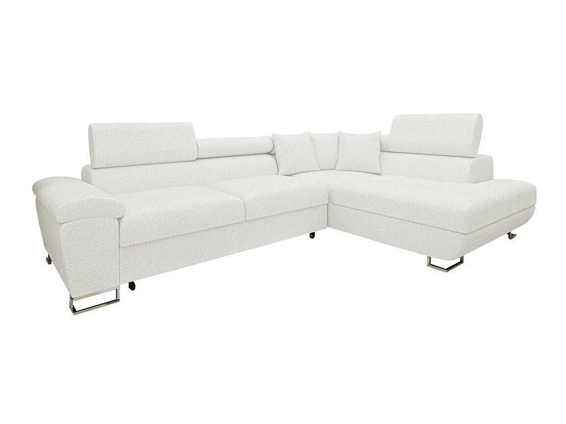 Canapé d'angle convertible 3 places en tissu blanc 270x202x71 cm